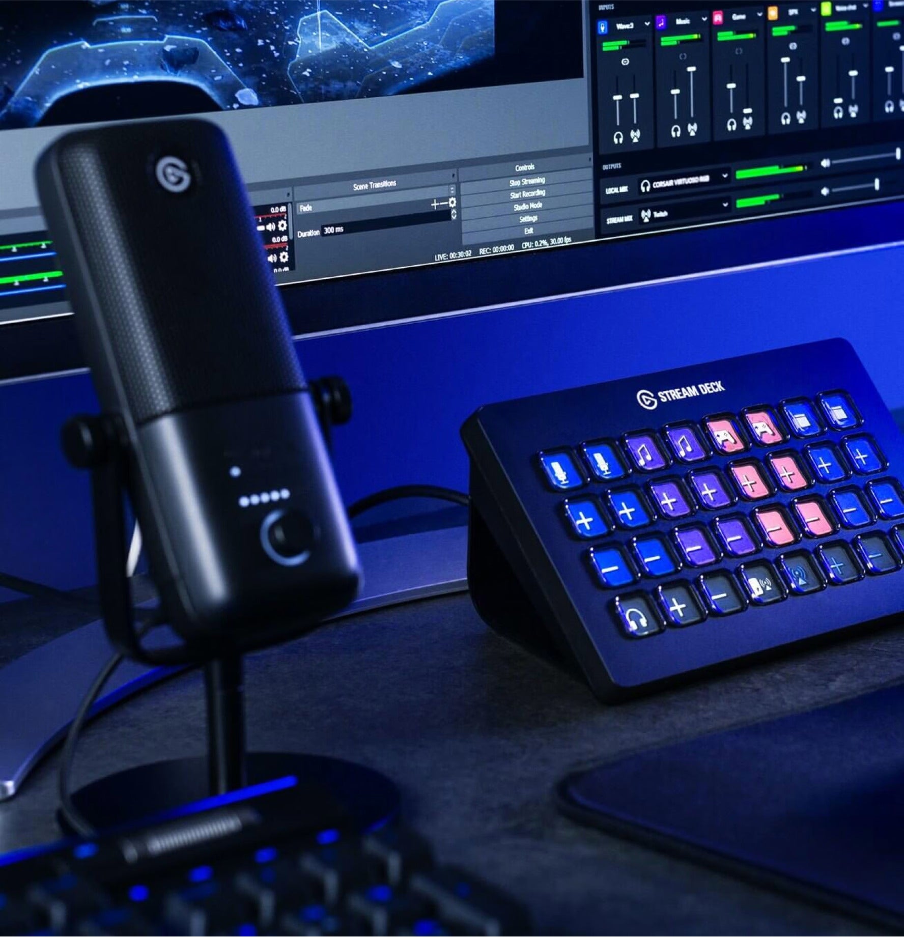 Elgato Wave:3 USB microphone with sleek design, built-in controls, and premium condenser capsule for clear audio recording.