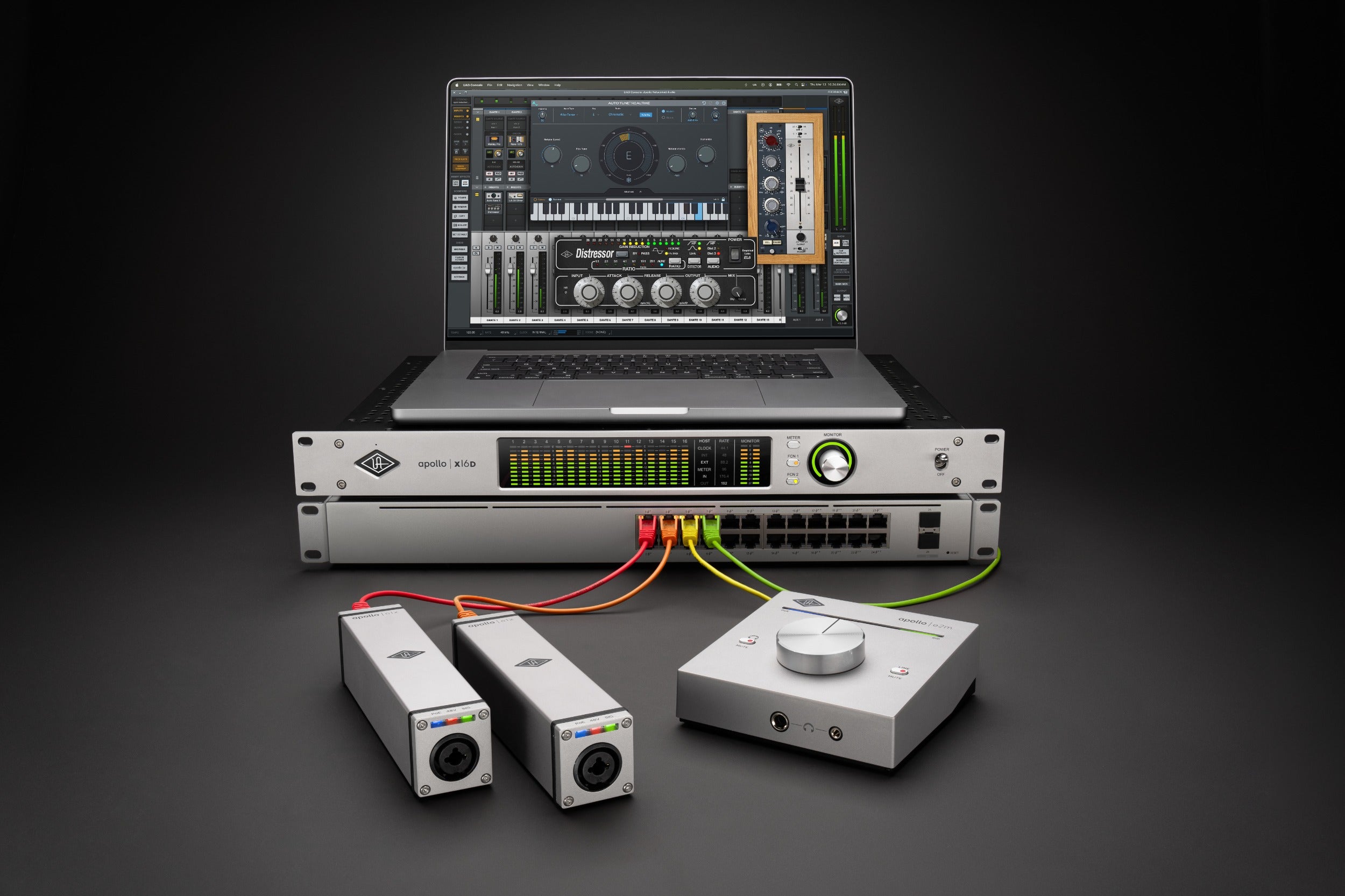 Universal Audio Apollo e1x microphone preamp with sleek design and audio connections, showcasing quality craftsmanship.