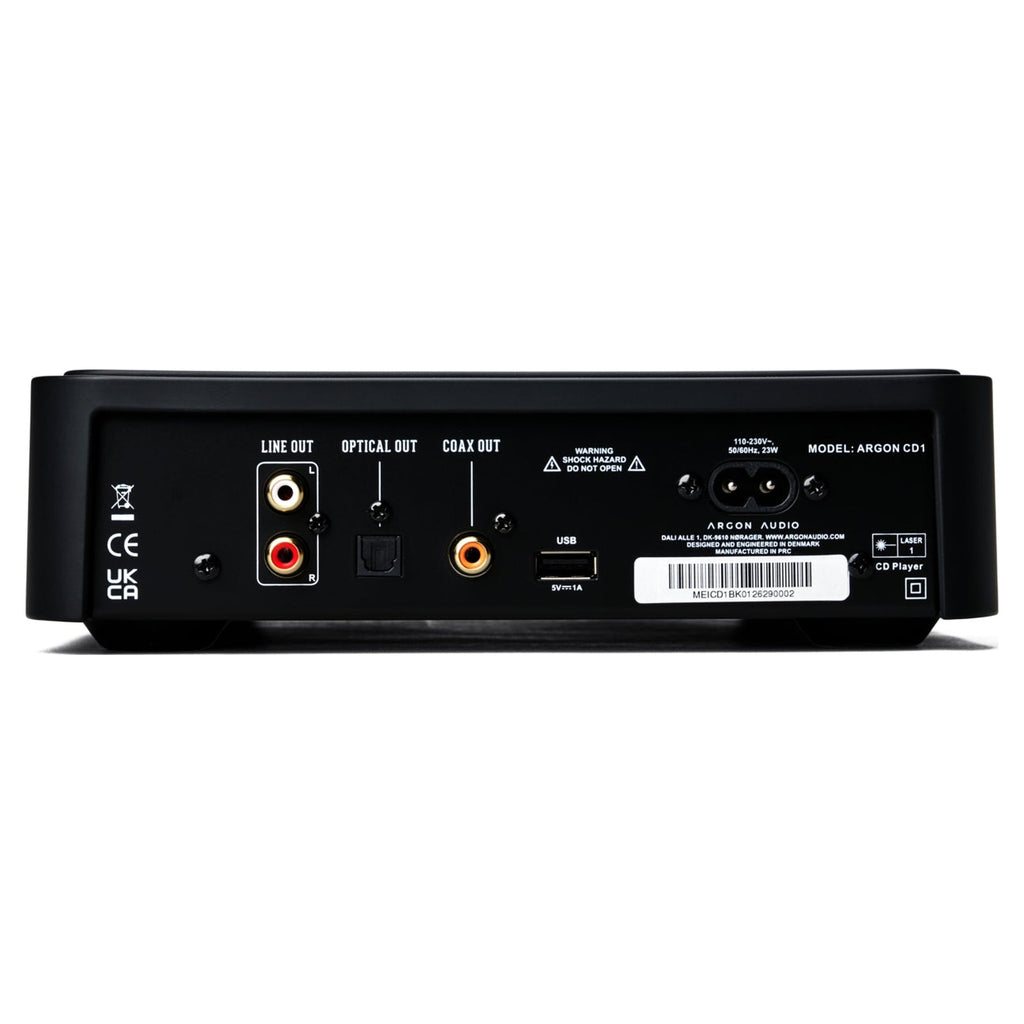 Argon Audio CD1 Black rear panel with RCA line out, optical and coaxial digital outputs