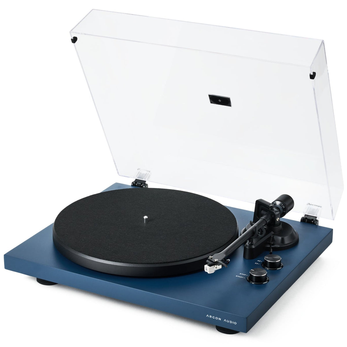 Argon Audio TT MK2 turntable in Atlantic Blue, dust cover open