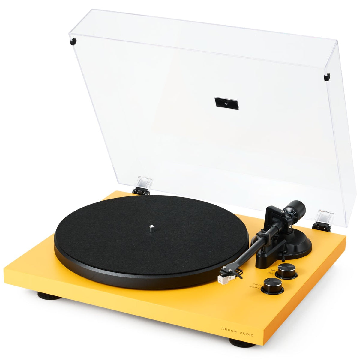 Argon Audio TT MK2 turntable in Electric Amber, dust cover open