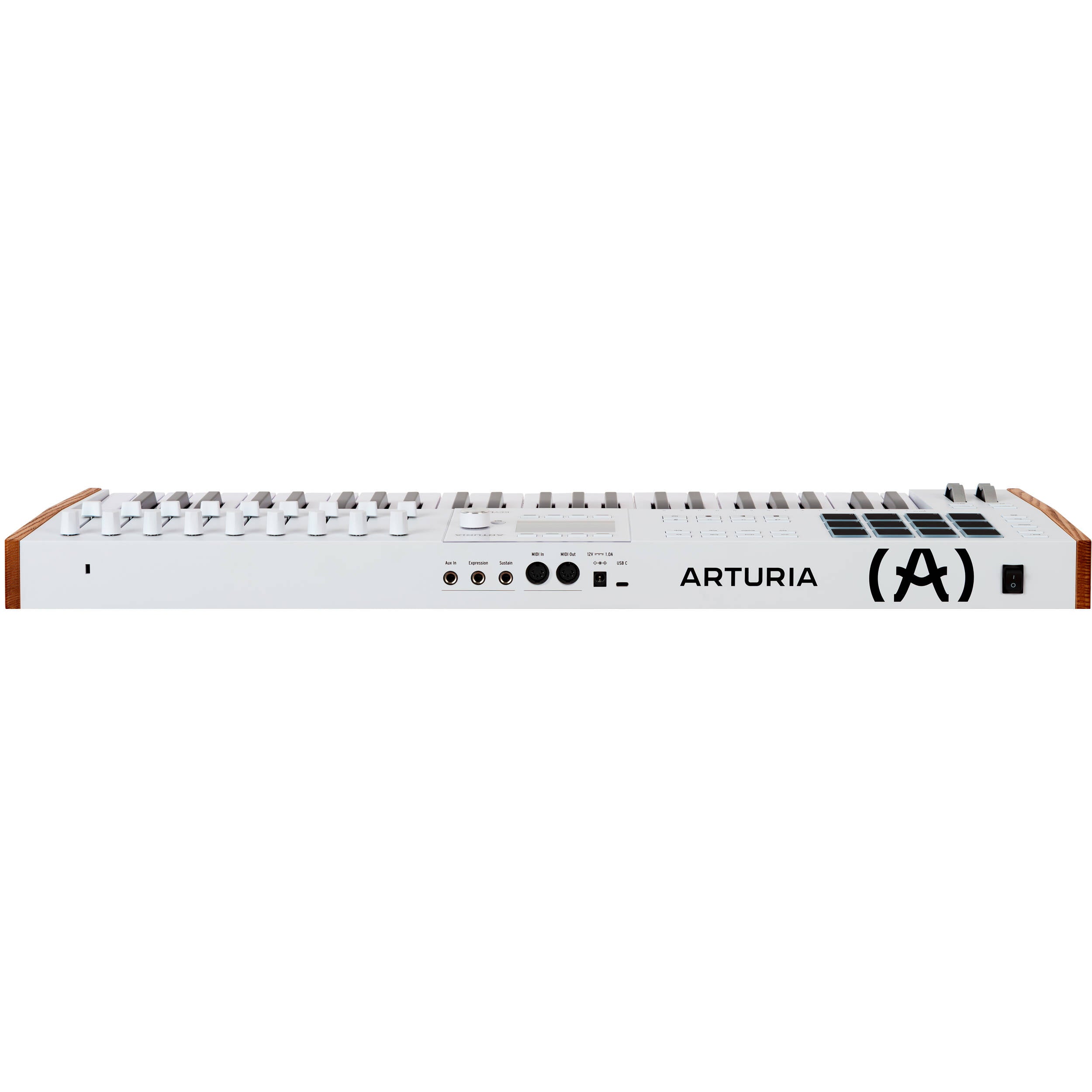 Arturia KeyLab 49 MK3 MIDI keyboard in white finish, rear view with connectivity