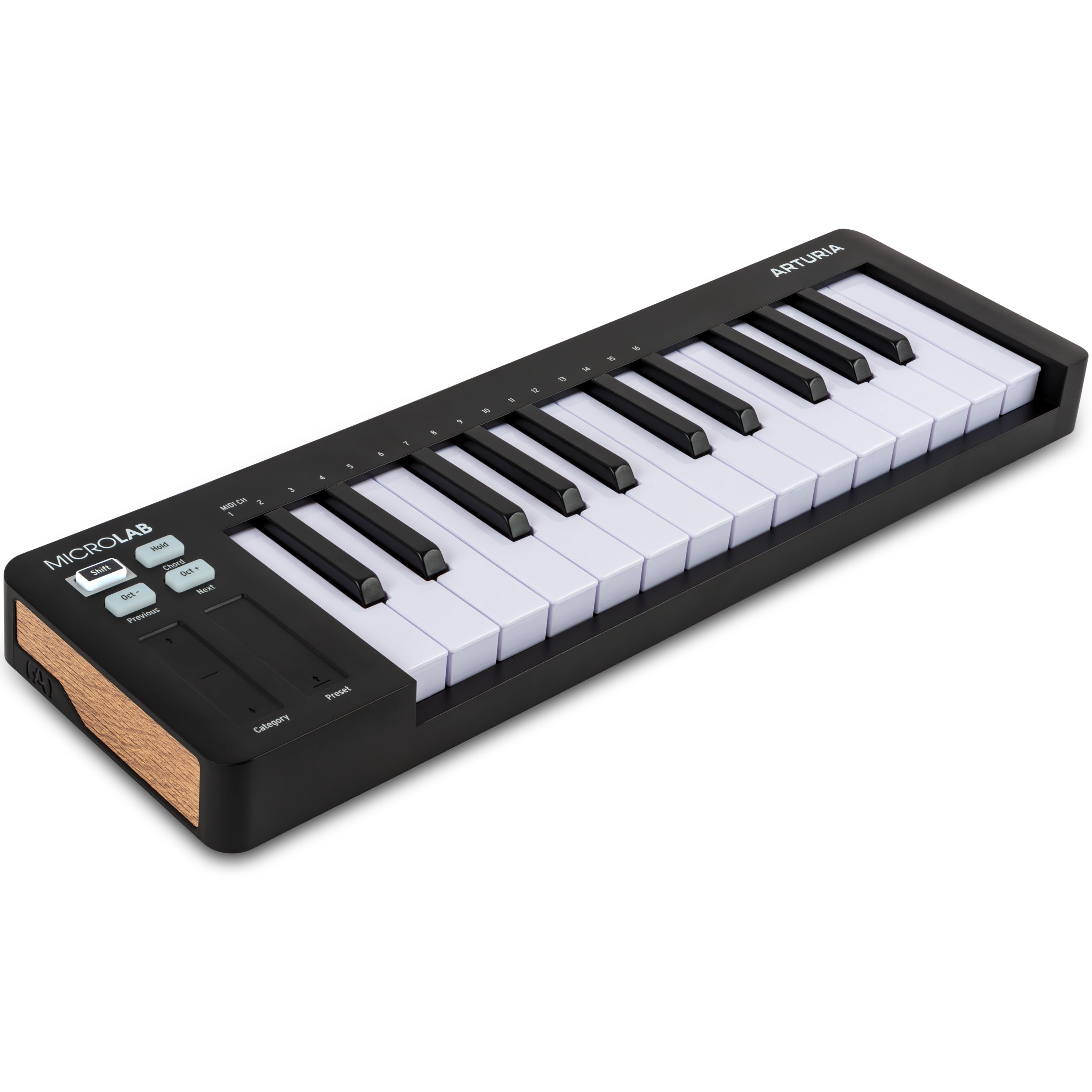 Arturia MicroLab MK3 MIDI keyboard controller, black, angled view