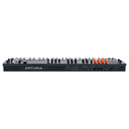 Arturia MiniFreak 49 rear panel showing audio, MIDI DIN, clock sync, and USB-C connectivity