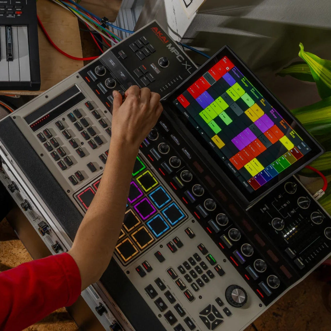 Akai Professional MPC XL drum machine and sampler with large pads, knobs, and display for music production and beat making.
