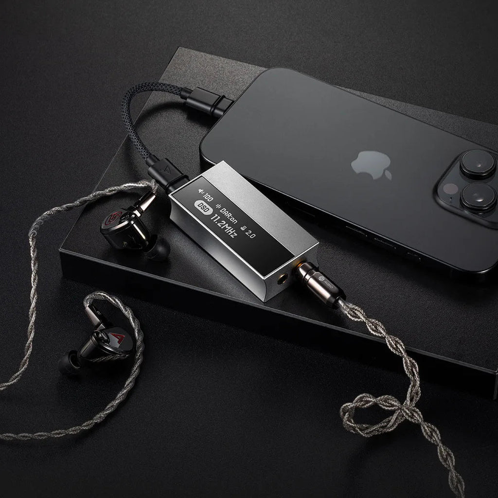 Astell&Kern AK HC5 headphone amplifier and DAC with sleek black design and multiple input options on the front panel.