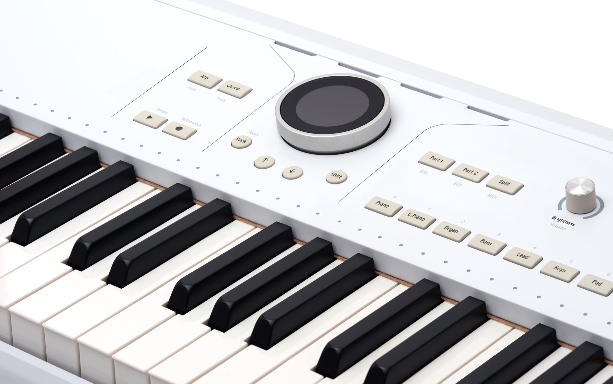 Arturia AstroLab 61 performance keyboard with sleek black design, featuring multiple control knobs and a responsive keyboard.