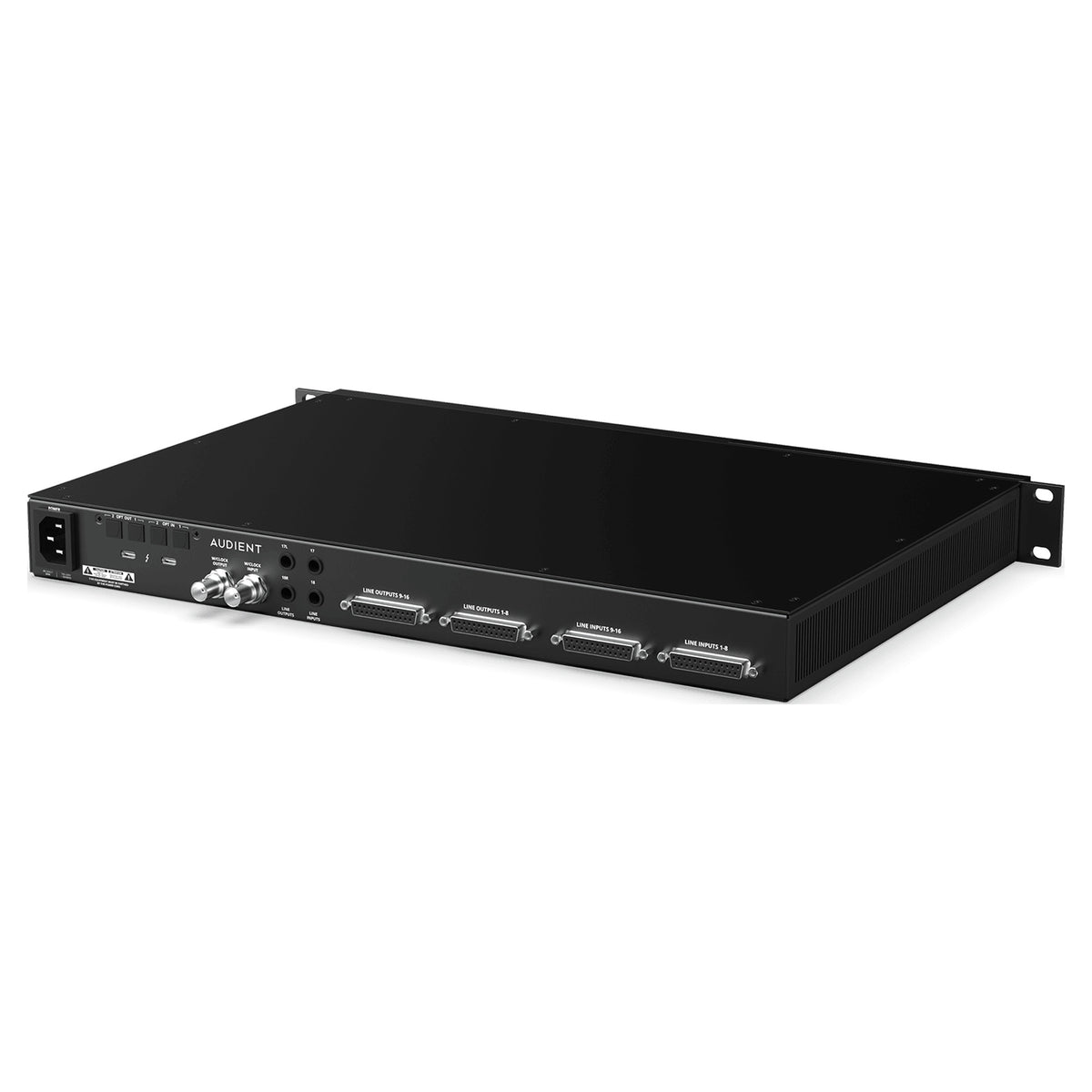 Audient Horizon 16, rear panel with four DB25 connectors and word clock I/O