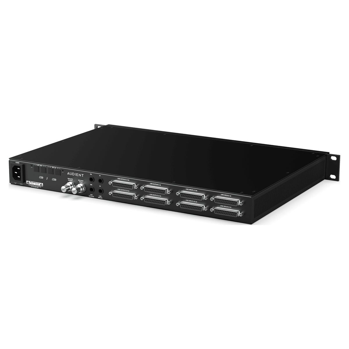 Audient Horizon 32, rear panel with eight DB25 connectors and word clock I/O