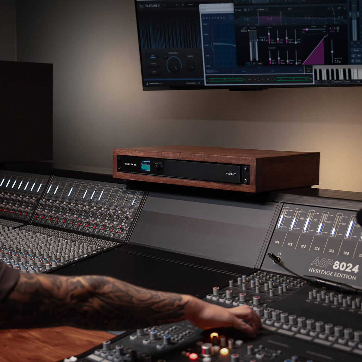 Audient Horizon 32 on a studio console in a mix room