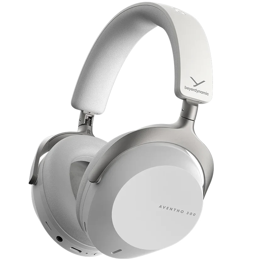 Beyerdynamic Aventho 300 wireless over-ear headphones in Nordic Grey, showing ear cups and headband for immersive sound.