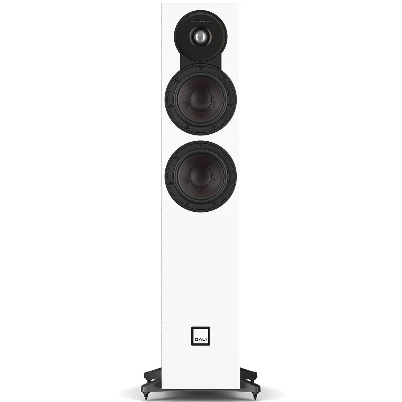 DALI Sonik 5 passive floorstanding speakers with sleek black cabinets and multiple drivers for rich, immersive sound.