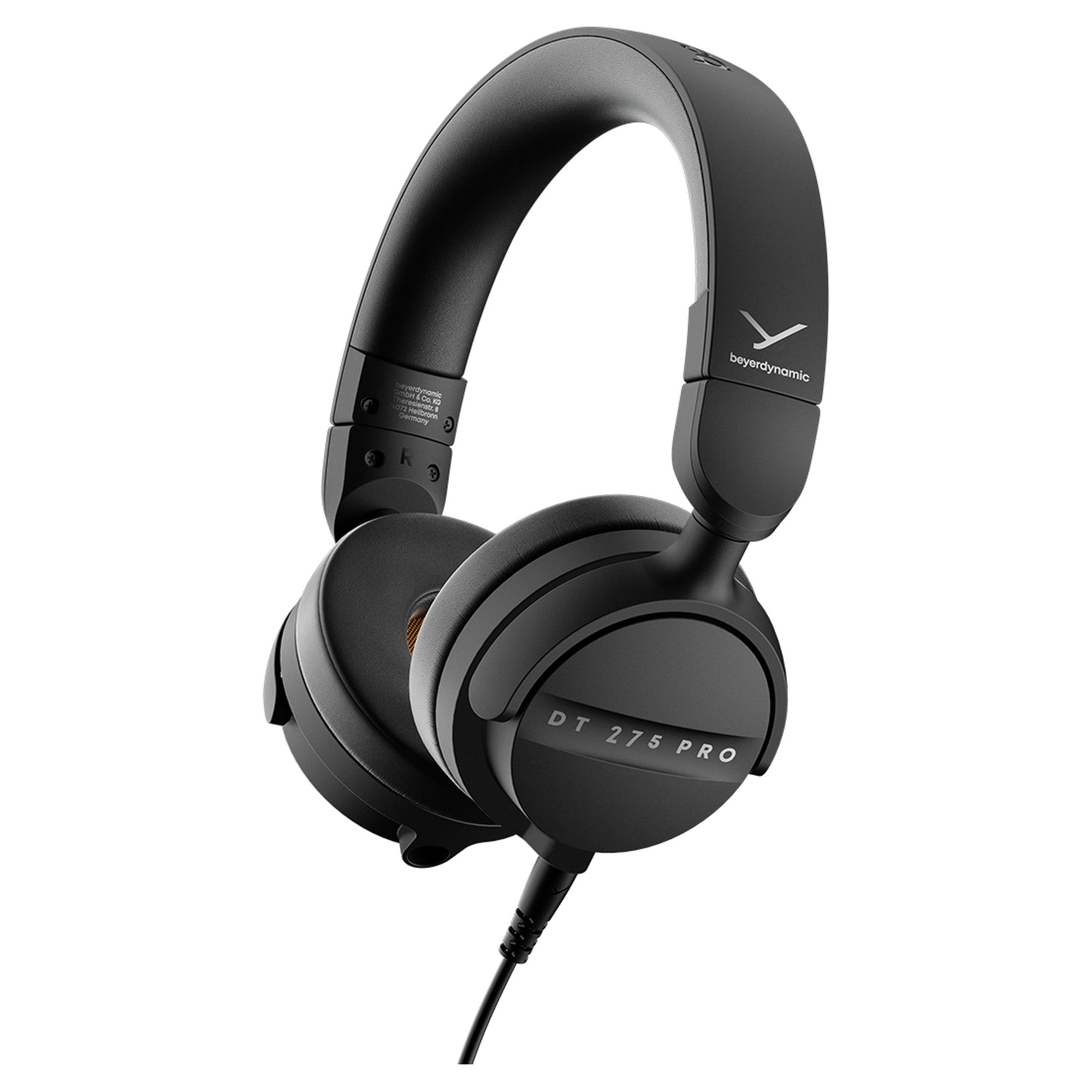 Beyerdynamic DT 275 PRO on-ear monitoring headphones, angled view in black