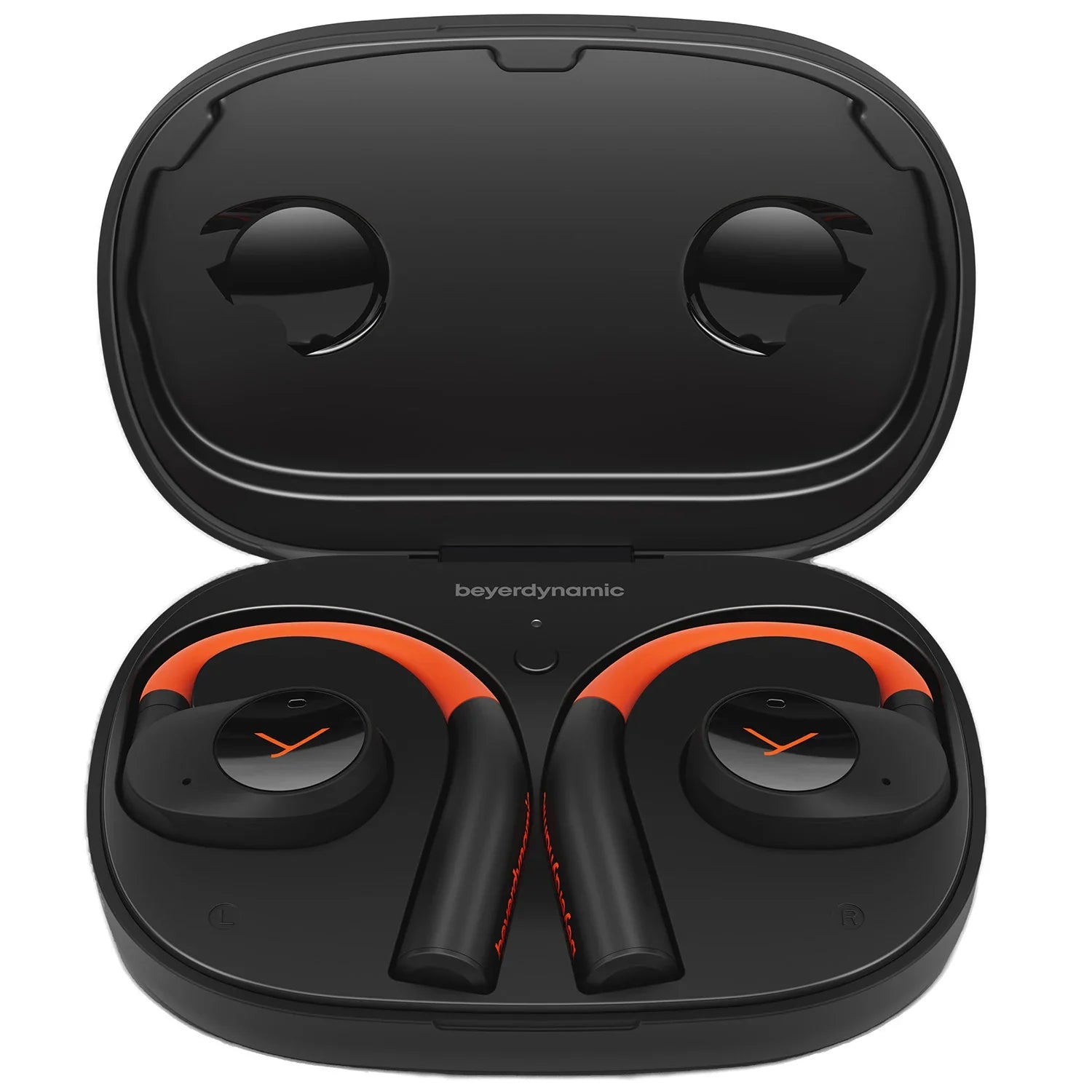 Beyerdynamic Verio 200 wireless in-ear headphones with sport design, black earbuds and inline remote for active listening.