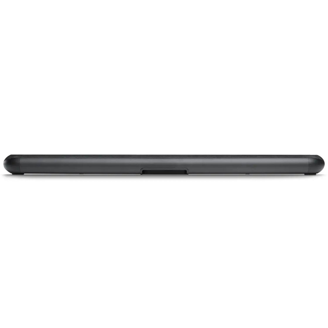Black Bluesound Pulse Cinema soundbar with rear speakers on a tabletop, showcasing a sleek home theater setup.