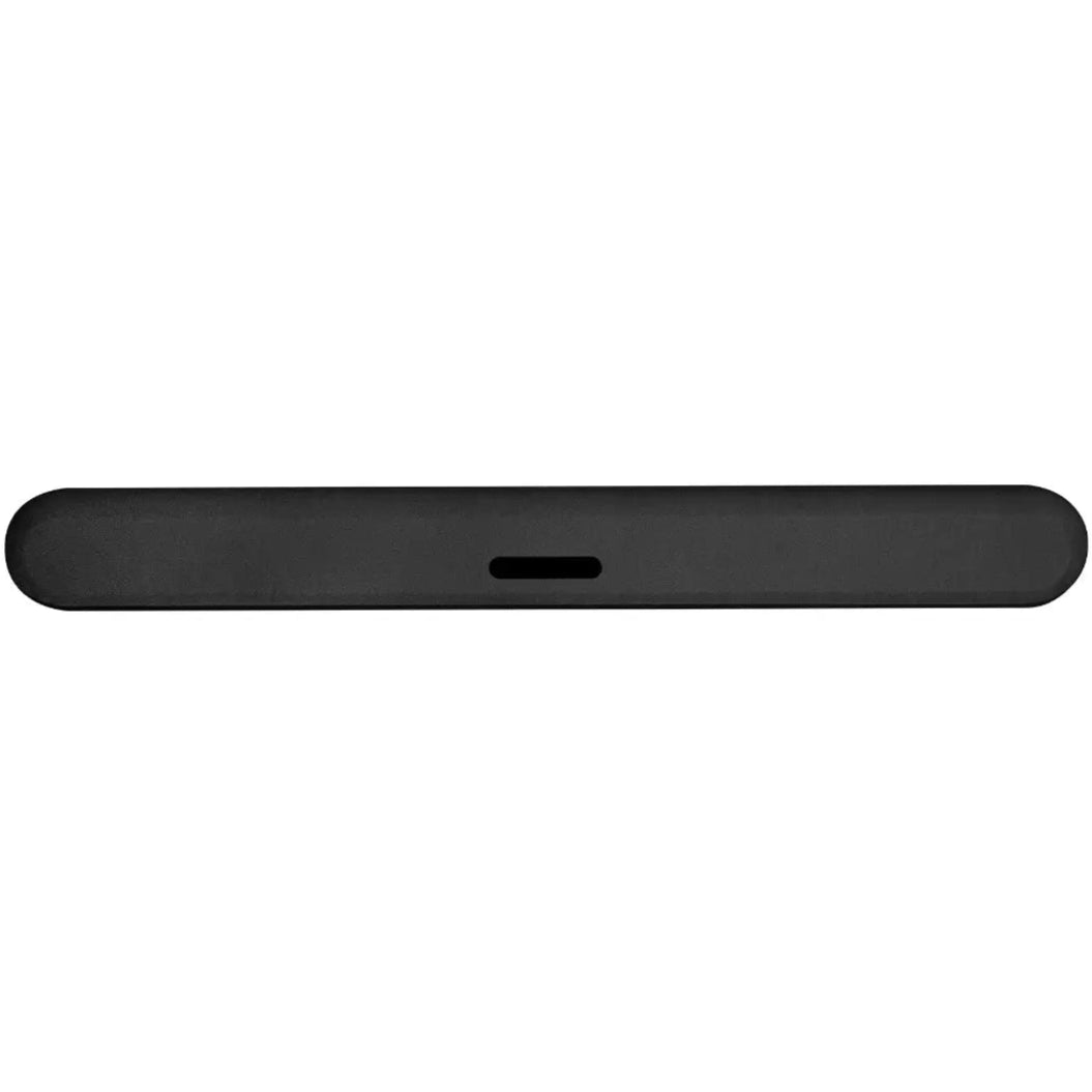 Black Bluesound Pulse Cinema soundbar with sleek top design, ideal for enhancing TV audio in a modern home entertainment setup.