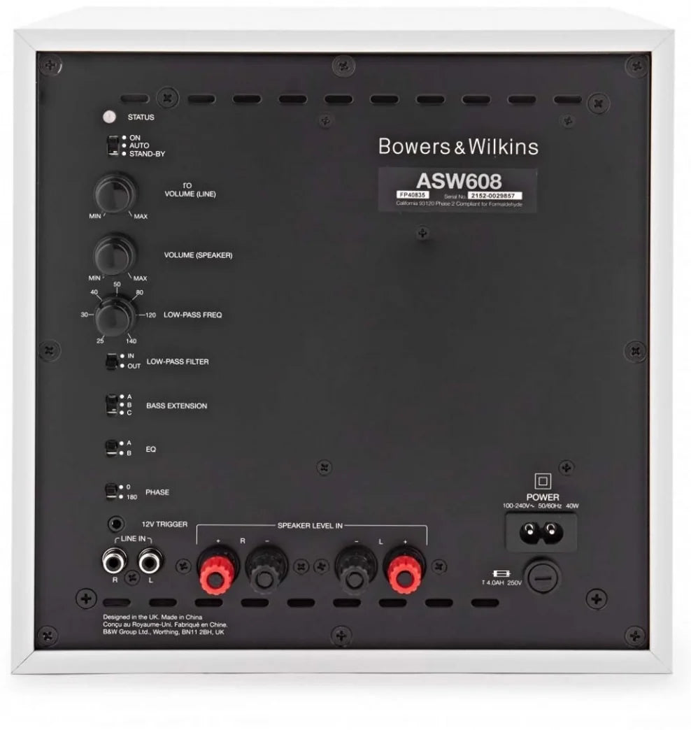 Bowers & Wilkins ASW608 subwoofer, driver detail in matte white