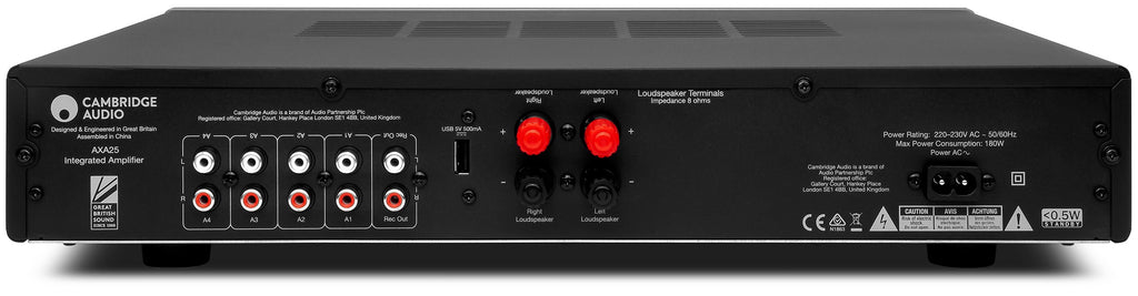 Cambridge Audio AXA25 integrated stereo amplifier, front view