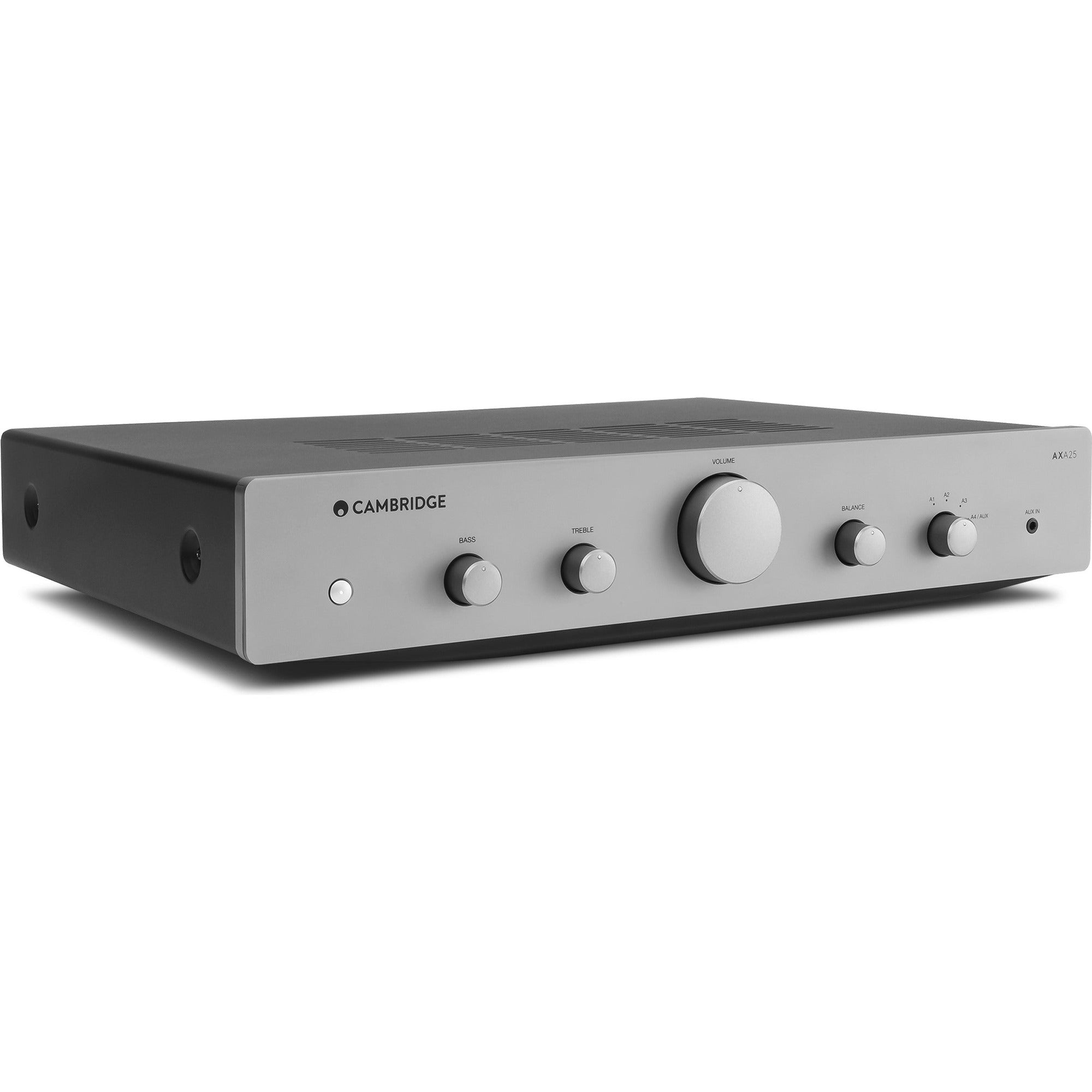 Cambridge Audio AXA25 integrated stereo amplifier, black, front view