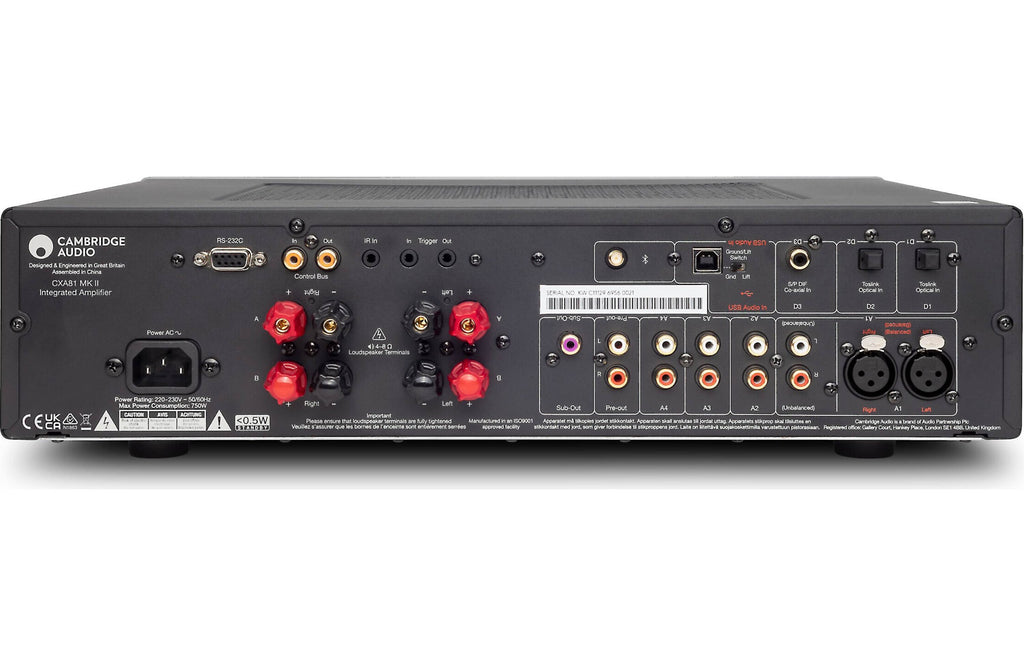 Cambridge Audio CXA81 MK2 integrated stereo amplifier, black, front view