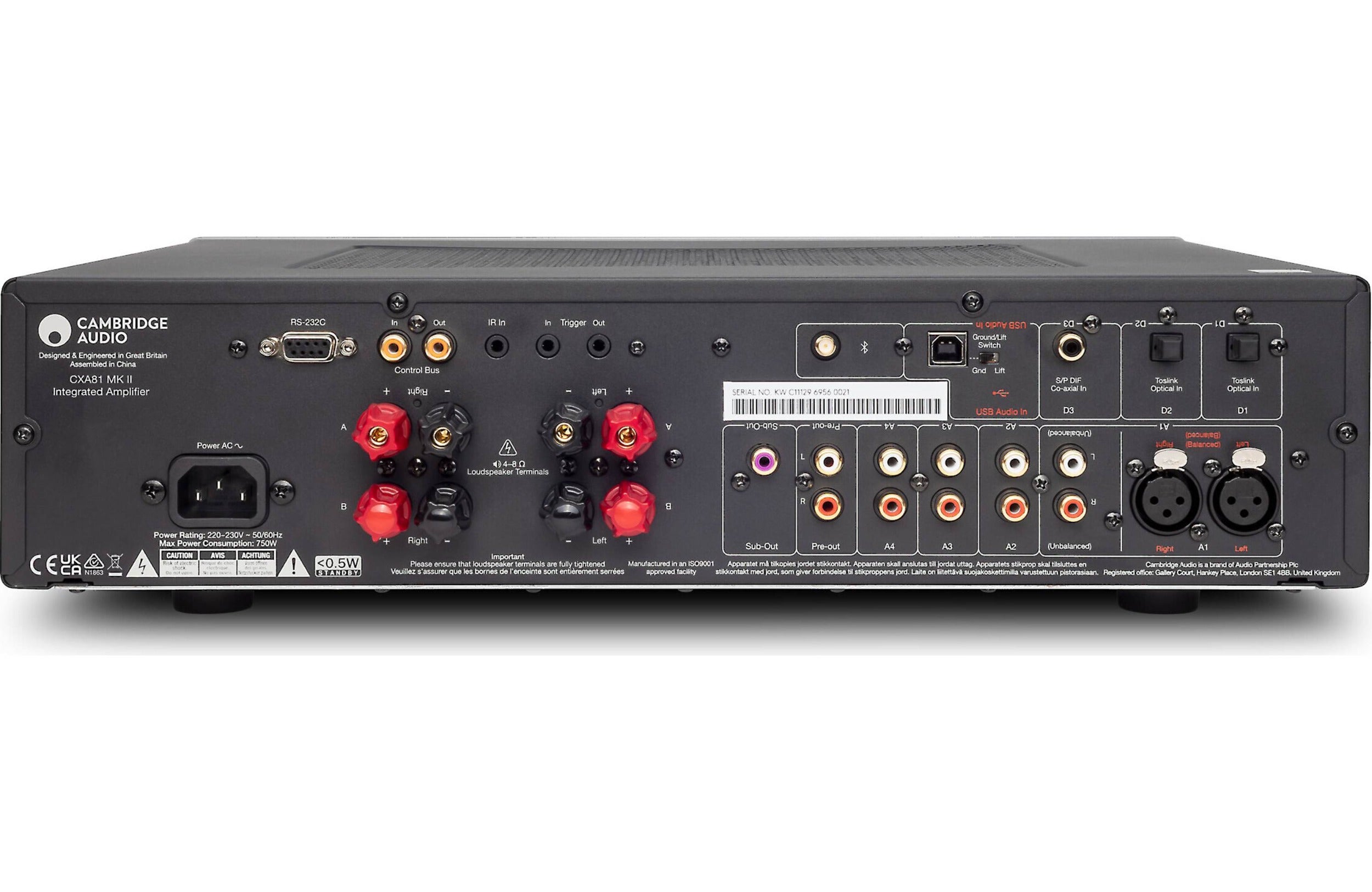 Cambridge Audio CXA81 MK2 integrated stereo amplifier, black, front view
