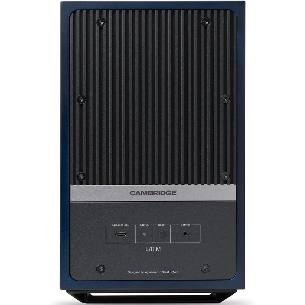 Cambridge Audio L/R M active bookshelf speakers, blue, front view