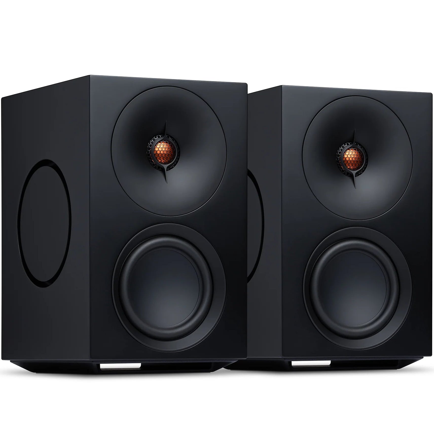Cambridge Audio L/R M active bookshelf speakers, black, front view
