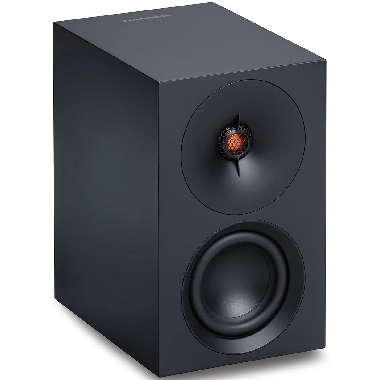 Cambridge Audio L/R S active bookshelf speakers, black, front view