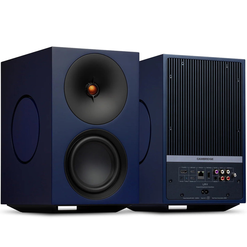 Cambridge Audio L/R X active bookshelf speakers, blue