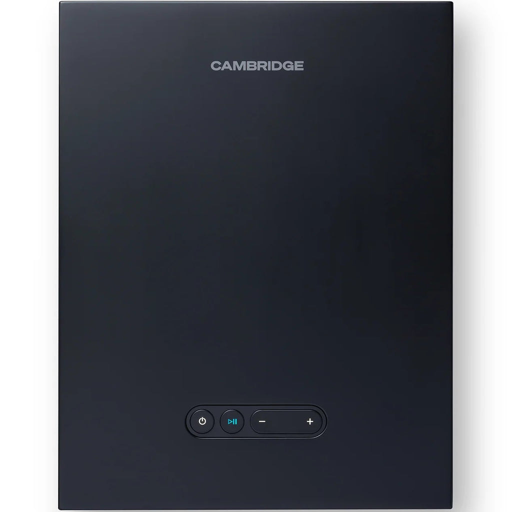 Cambridge Audio L/R X active bookshelf speakers, black, front view