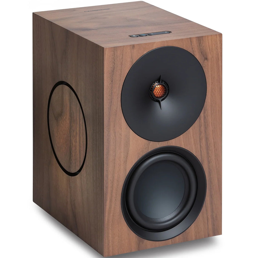 Cambridge Audio L/R X active bookshelf speakers, front view
