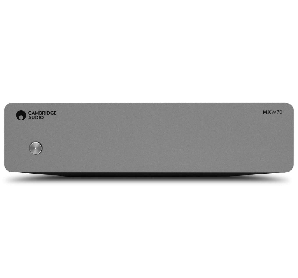 Cambridge Audio MXW70 stereo amplifier, lunar grey, front view