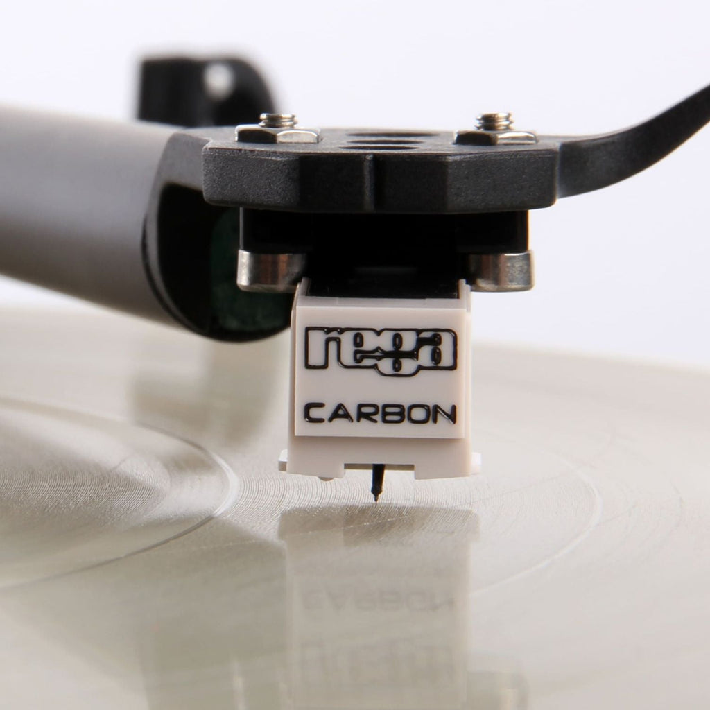 Rega Carbon Cartridge for turntables, featuring a sleek black design and detailed stylus for high-quality audio playback.