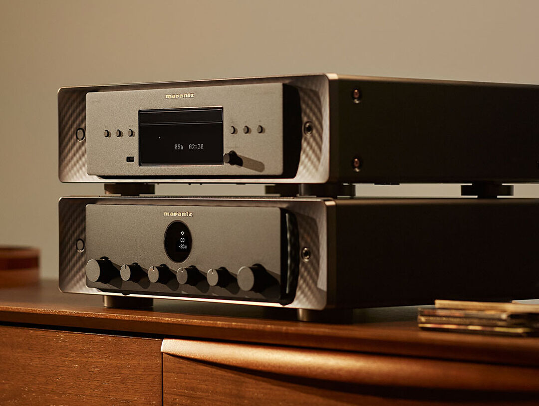 Marantz CD 60 CD player with sleek design and digital display, showcasing front panel and disc tray.
