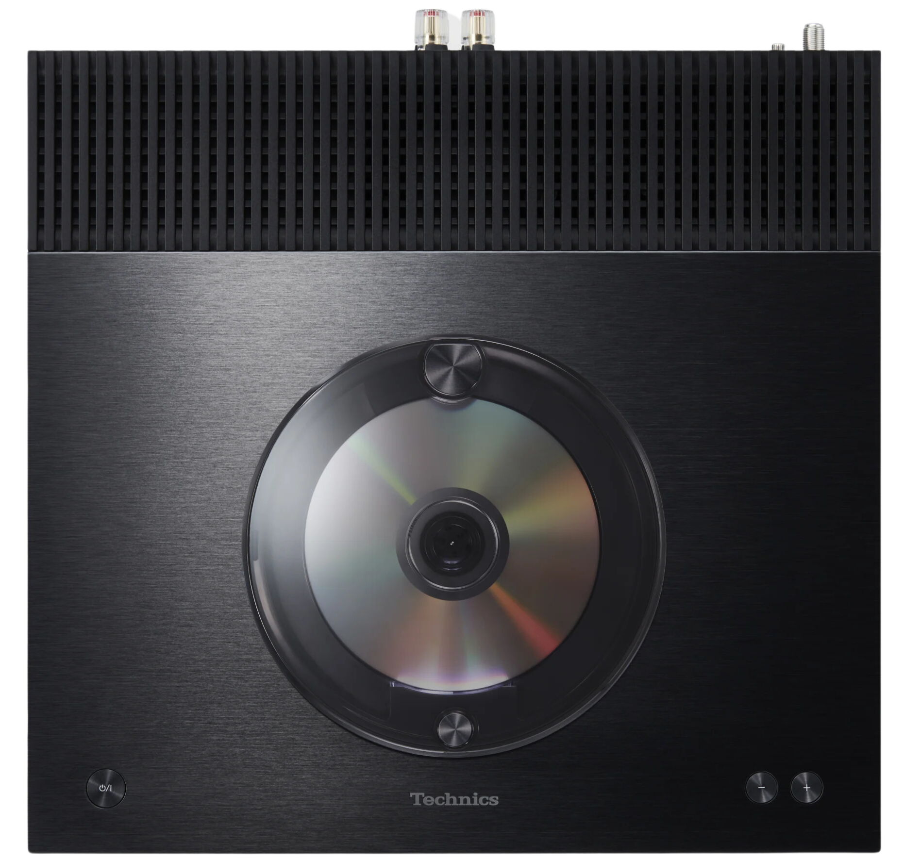 Technics SA-C600 stereo amplifier with sleek black design, control knobs, and input ports visible on front panel.