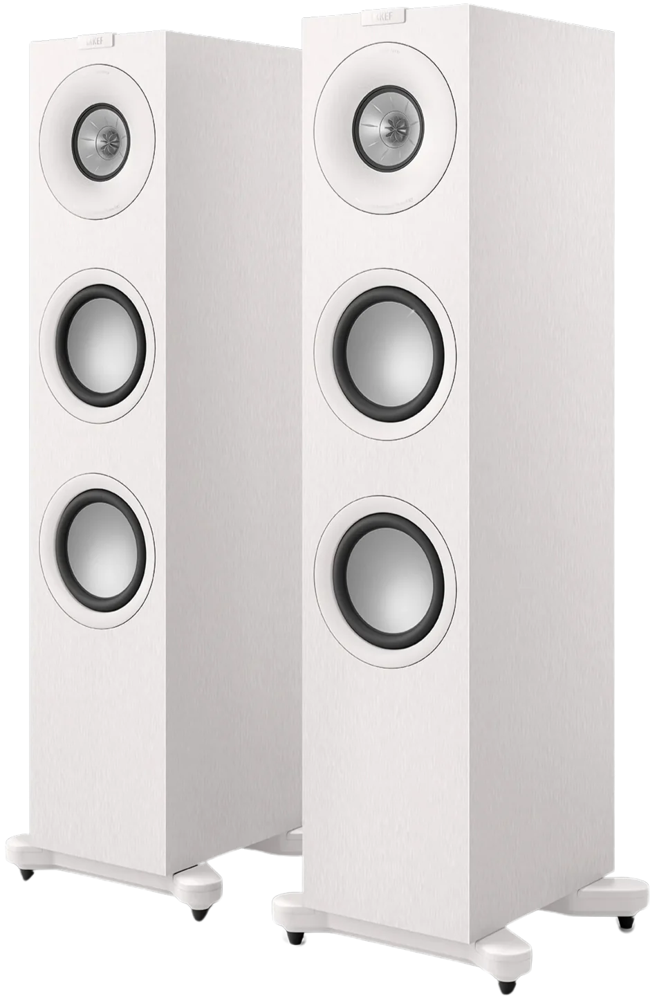 KEF Q7 Meta passive floorstanding speakers with sleek black cabinets and multiple drivers for high-quality audio.