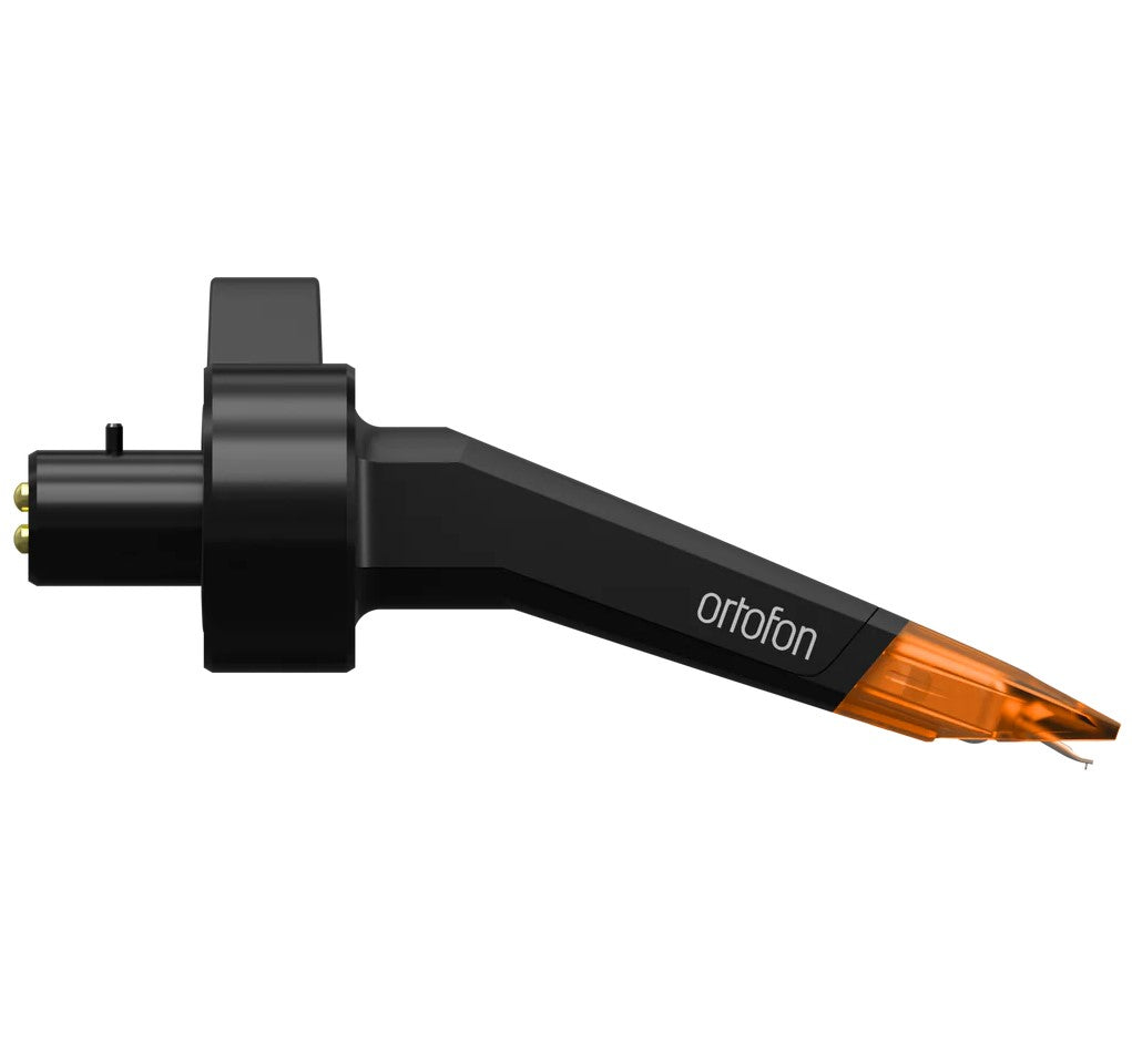Ortofon Concorde Music Bronze cartridge for turntables, featuring a sleek bronze body and detailed stylus, mounted on a tonearm.
