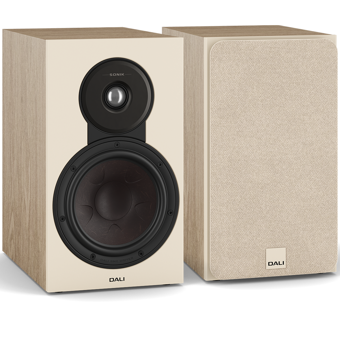 DALI Sonik 3 passive bookshelf speakers with sleek black cabinets and compact design, ideal for home audio systems