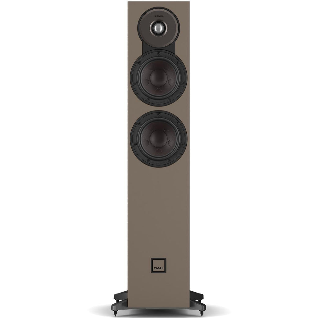 DALI Sonik 5 passive floorstanding speakers with sleek black finish and tall, modern design for high-quality home audio.