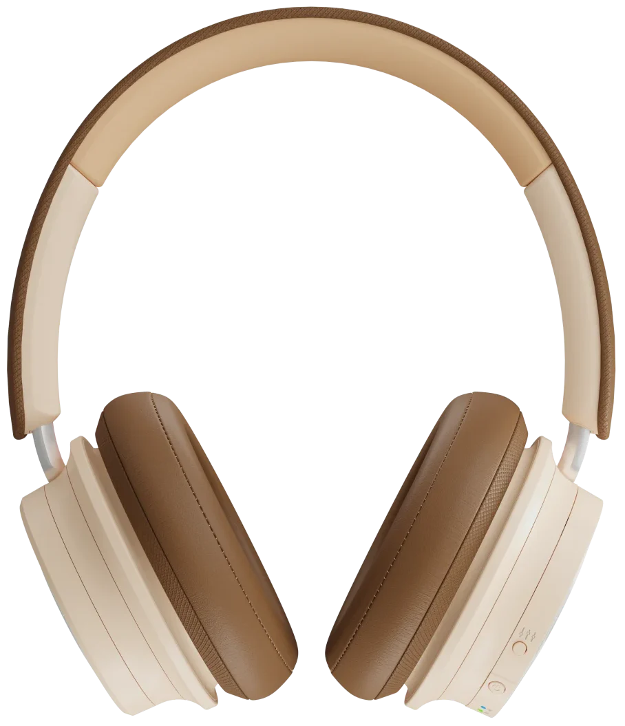DALI Dali iO-8 wireless headphones in caramel white with cushioned ear cups and adjustable headband.