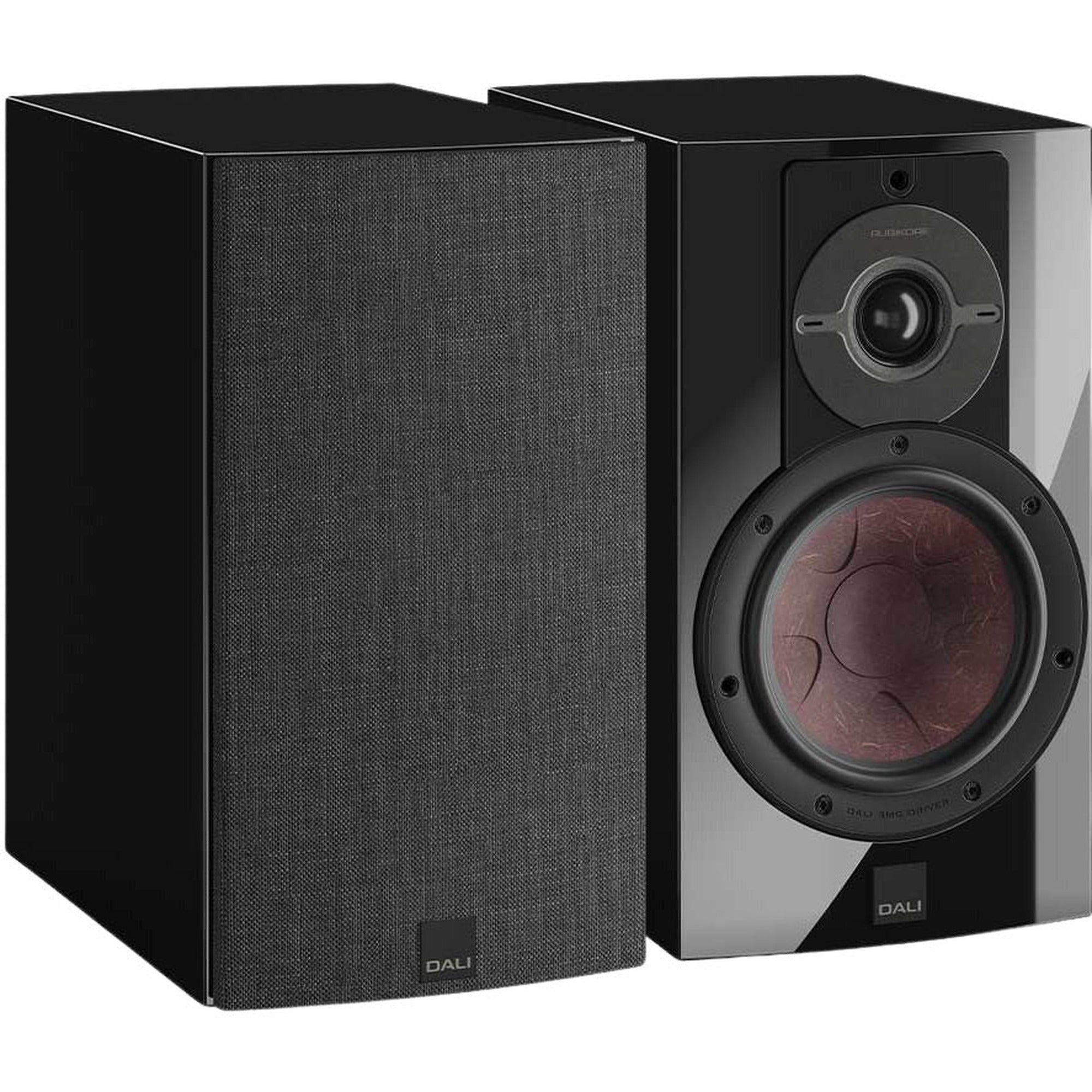 DALI Rubikore 2 passive bookshelf speakers with sleek black finish and compact design for quality sound.
