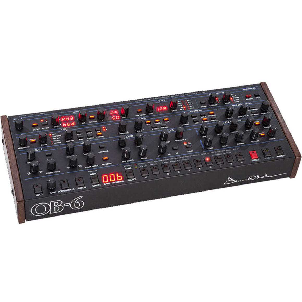 Sequential OB-6 Desktop synthesizer module with control knobs and patch points, compact design, from Dave Smith Instruments.