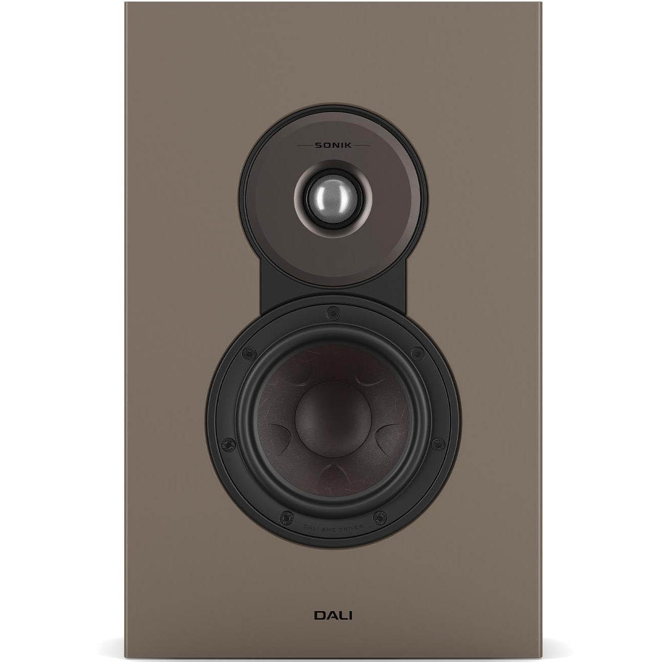 DALI Sonik On-Wall in-wall and outdoor speaker with sleek black design, mounted on a wall for home audio or outdoor use