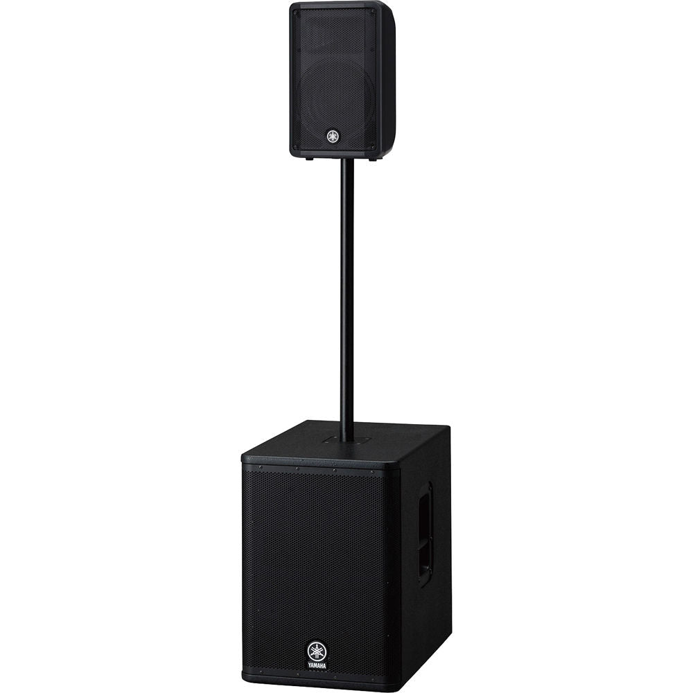 Yamaha DBR10 PA speaker with black enclosure and grille, designed for professional sound reinforcement and live audio applications.