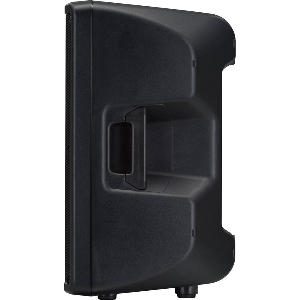 Yamaha DBR12 PA speaker with balanced black enclosure, featuring control panel and speaker grille, designed for professional sound systems.