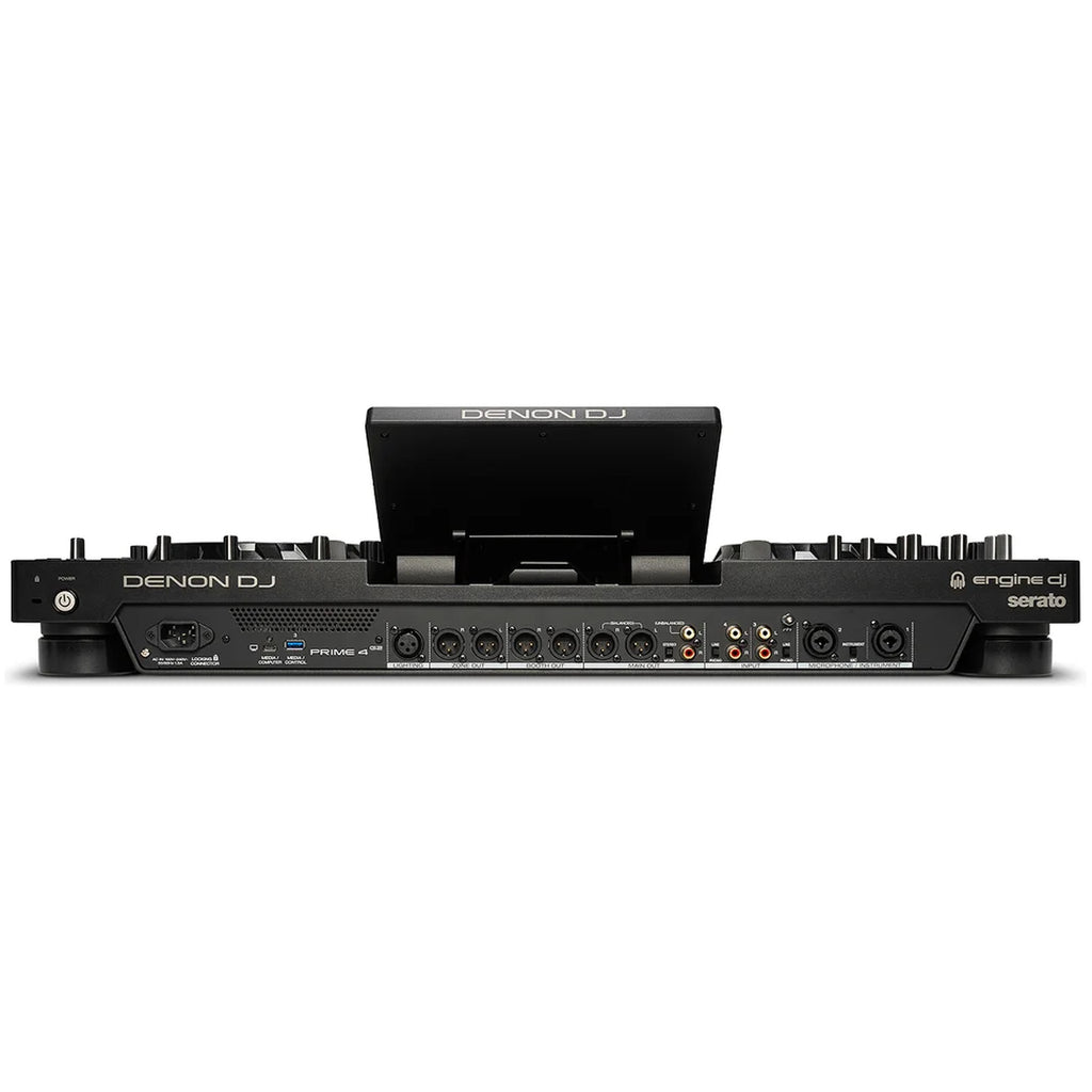 Denon DJ Prime 4 G2, rear panel with XLR main, booth and zone outputs and DMX out