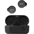 Denon PerL wireless in-ear headphones, black charging case open with earbuds