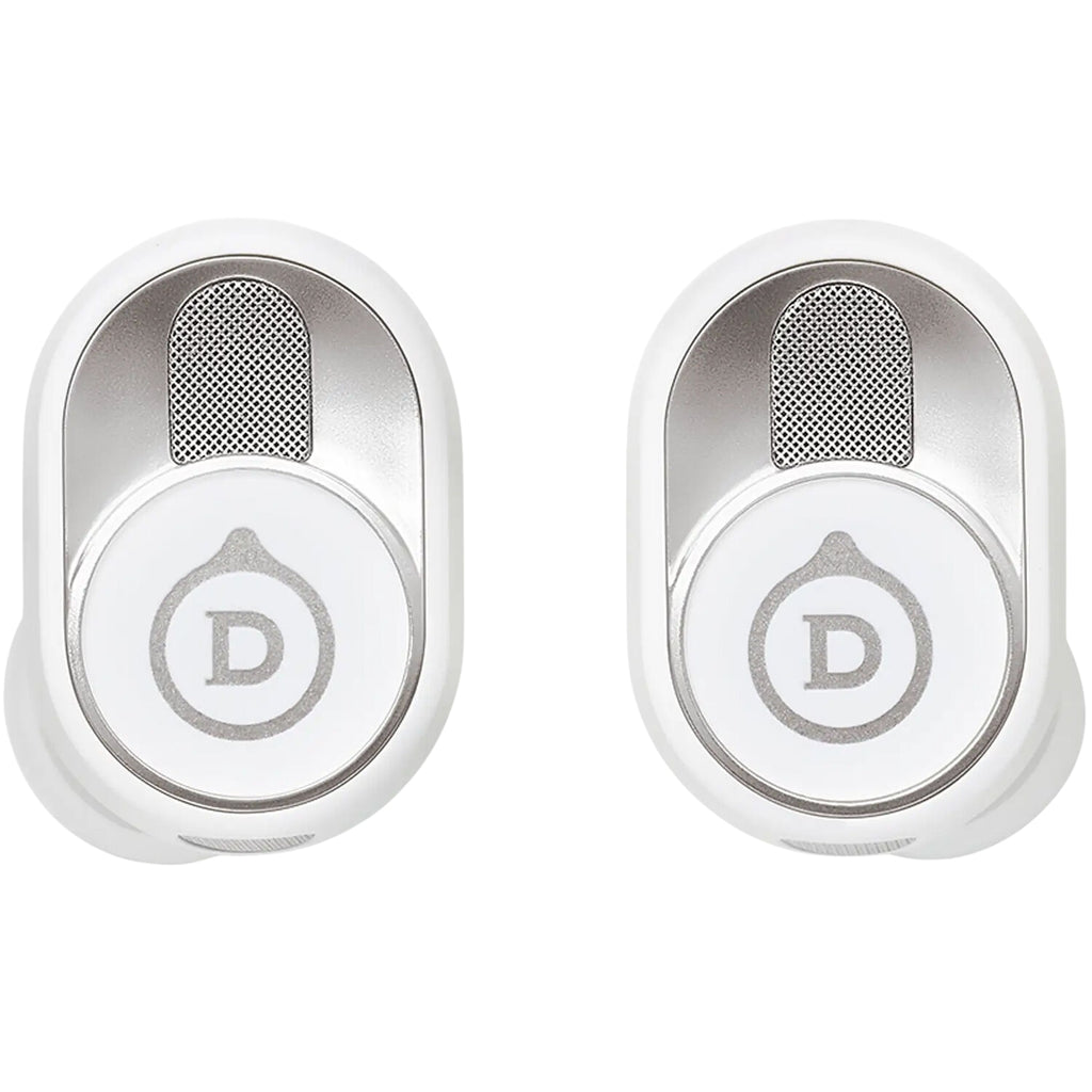 Devialet Gemini II wireless in-ear headphones, white earbuds front view