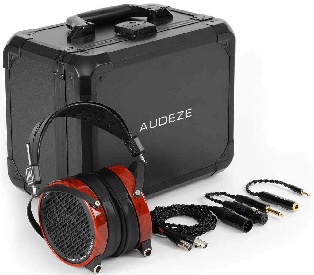 Audeze LCD-2 leather wired headphones with large ear cups and headband, showing their sleek black design and premium materials.