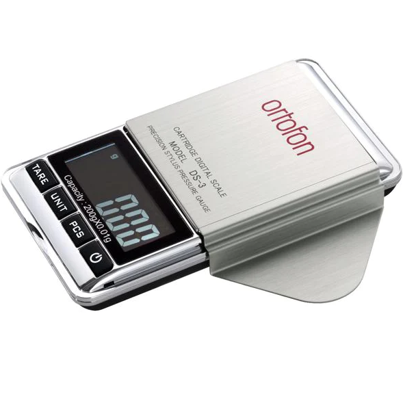 Ortofon DS-3 Digital Stylus Pressure Gauge for cartridge setup, showing device with digital display and calibration tools.